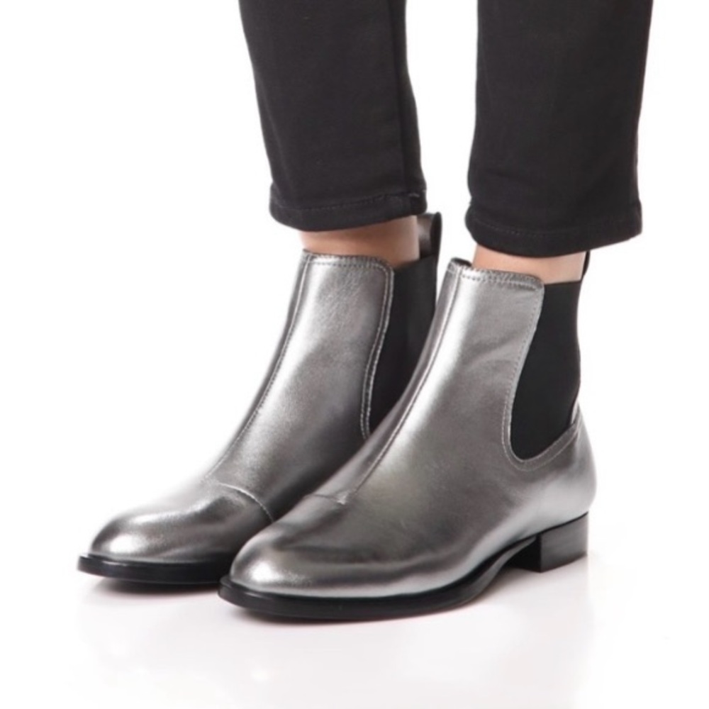 rag & bone lambskin leather mason chelsea boots gunmetal silver size 38.5
